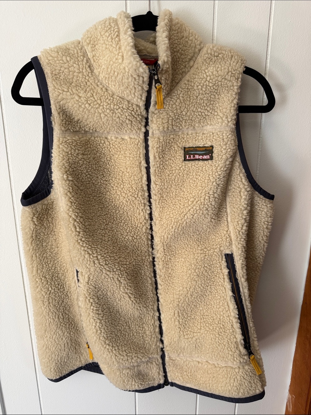 L.L. Bean Cream Sherpa Vest with Dark Trim